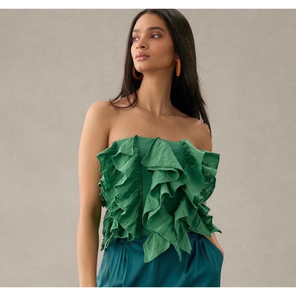 By Anthropologie NWT Green Ruffles Sleeveless Top. Size L. 12-14